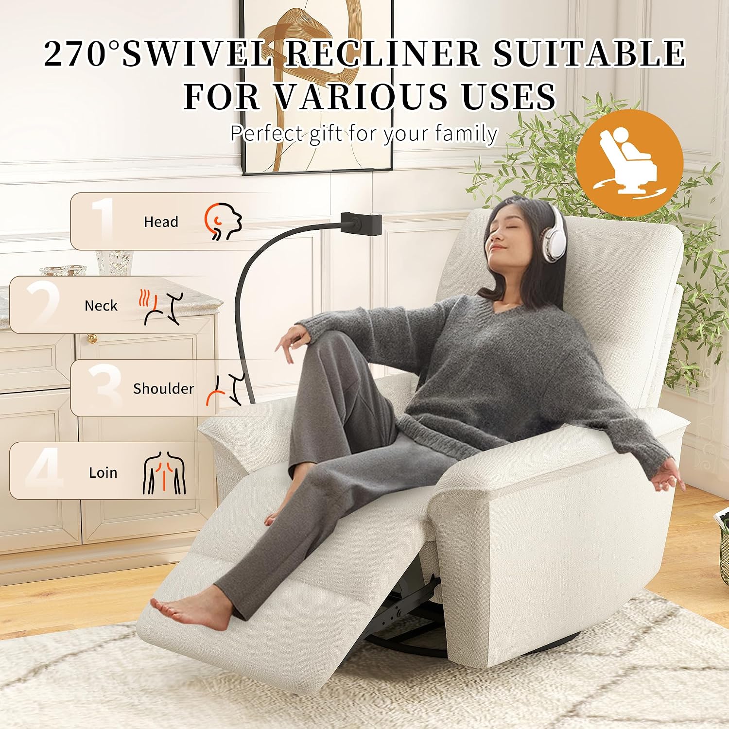 Power Swivel Rocker Recliner Chair for Nursery, Upholstered Glider Rocking Chair with Phone Holder,USB Ports, Small Recliners for Small Spaces Living Room, Bedroom