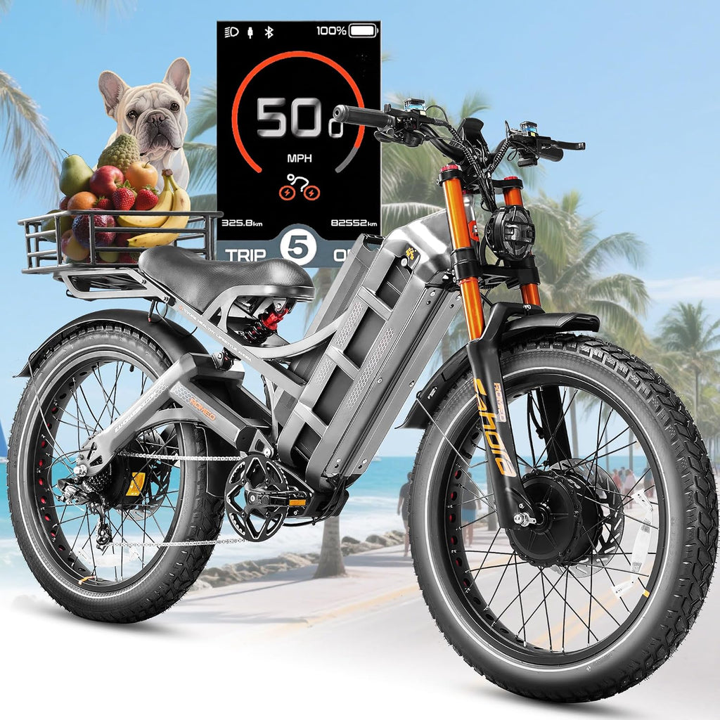 2026 eAhora Romeo Pro 3 Electric Bike for Adult, Peak 5600W Dual Motor, 50mph, 60V 80Ah Battery, 250 Miles Long Range, 26'*4.0 Fat Tire, Air Suspension, App, Commute, Delivery, All-terrian