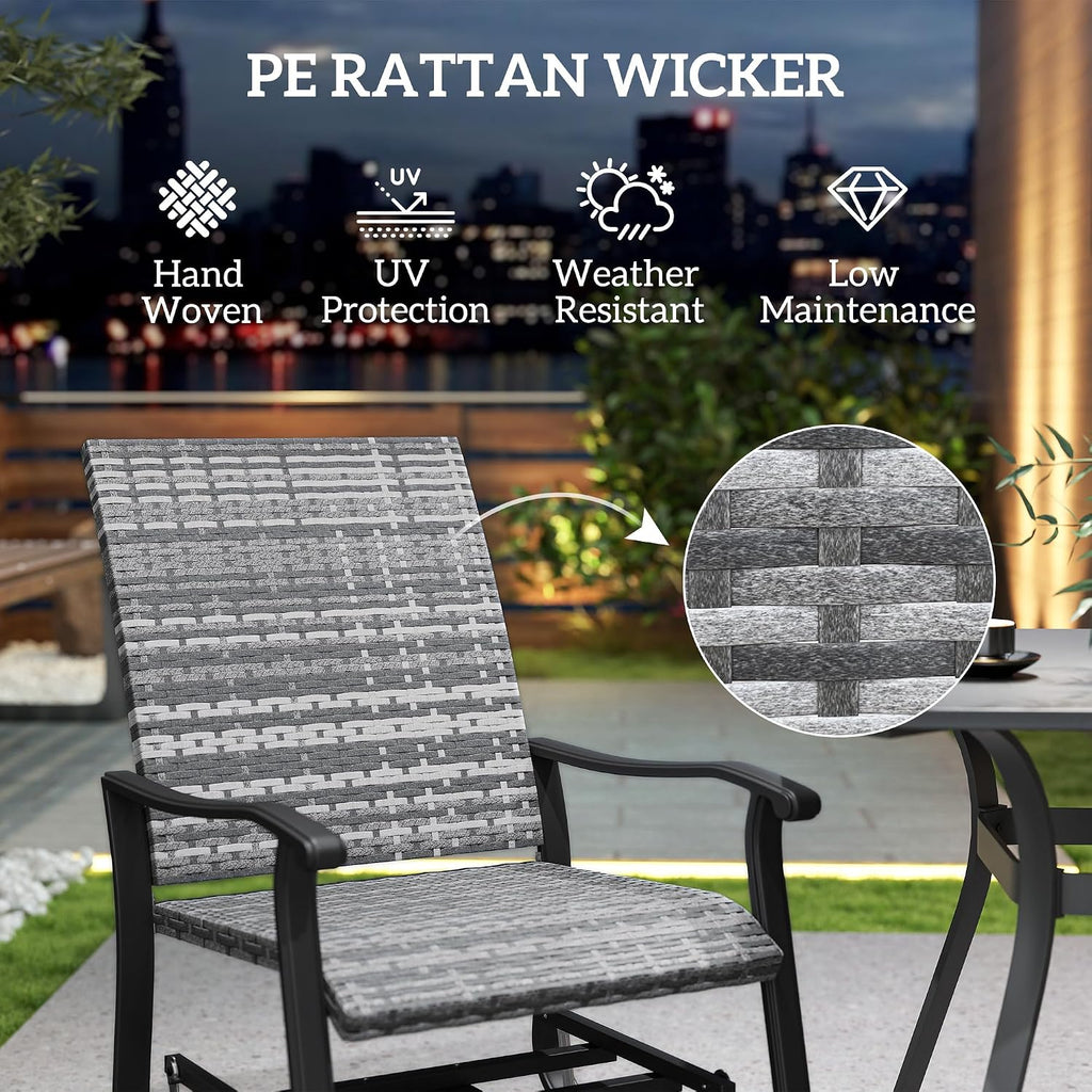 Outsunny Patio Glider Chair Set of 2, Wicker Rattan Outdoor Swivel Chair with Steel Frame, High Back, Armrests, Porch Glider with Adjustable Foot Pads for Garden, Lawn, Backyard, Gray