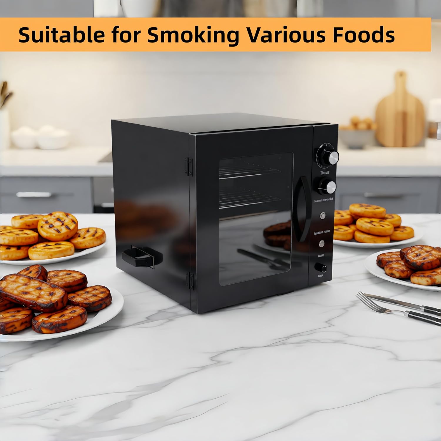 Clivia Electric Vertical BBQ Smoker 10L,Smoker Grill 30-110℃/800W,Heavy Duty Square BBQ Grill Multi-Function Cabinet for Outdoor Cooking or Kitchen and Party，Black