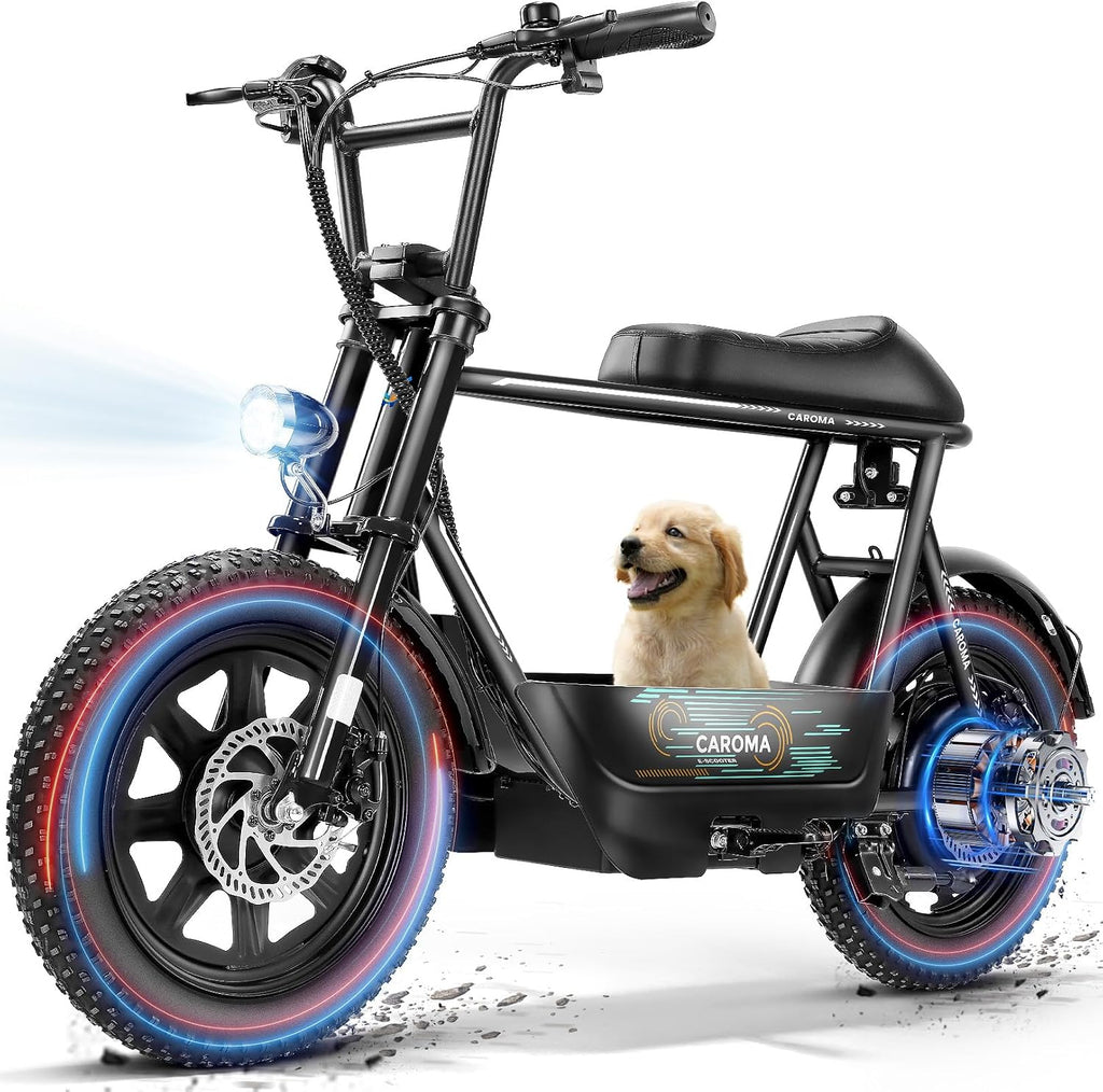 Caroma Peak 1200W/800W/500W Electric Scooter with Seat,16'×3' Fat Tire Ebike All-Terrain,Max 30Miles&20MPH Electric Scooter Adults,Electric Motorcycle Adults with Storage Basket for Pets&Cargo