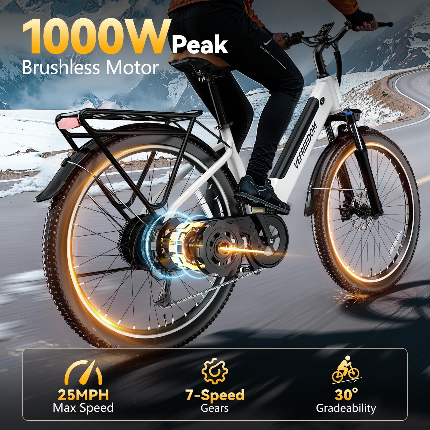 Electric Bike for Adults 1000W 1500W Peak Motor 15AH 20AH Removable Battery 70Miles 80Miles UL 2849 Certified Electric Commuter Bike Front Suspension Ebike