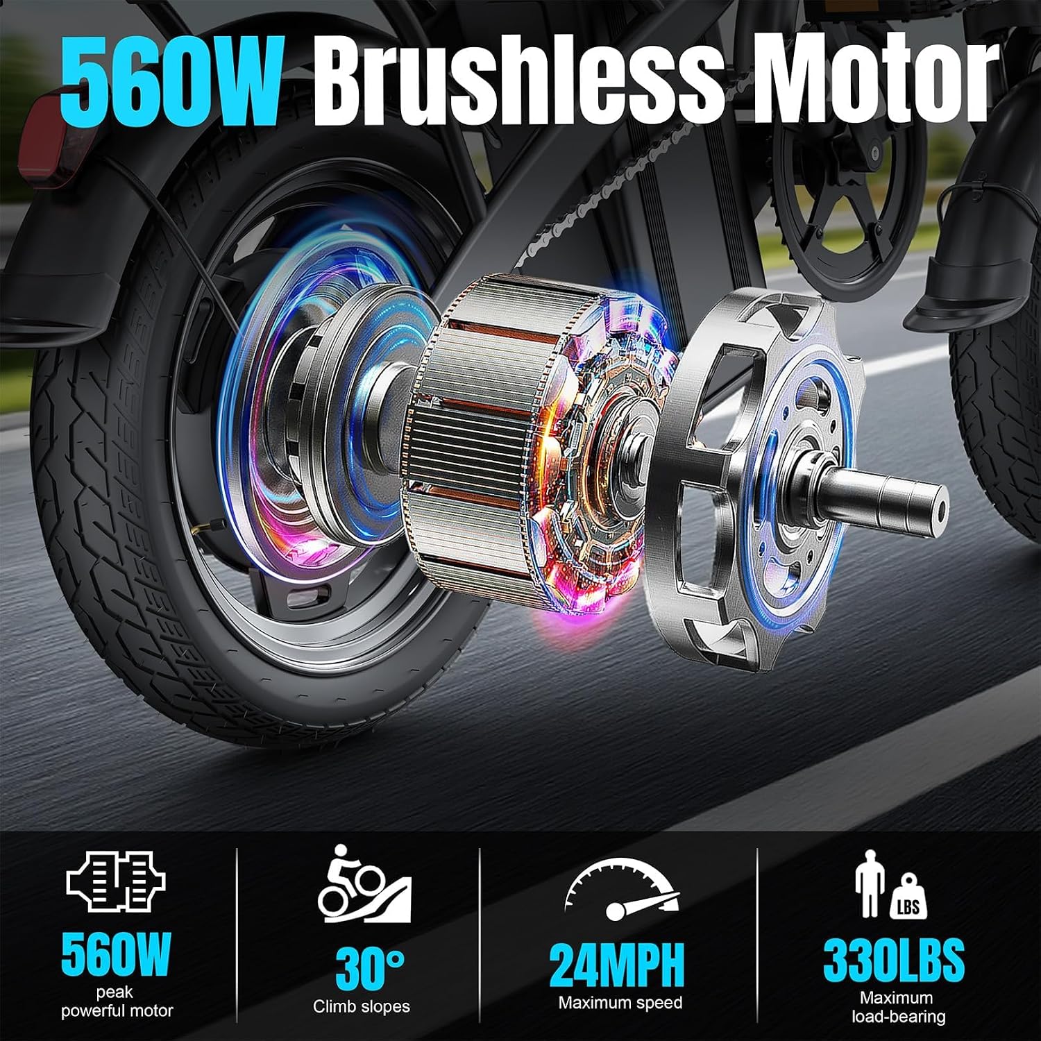 Electric Bike for Adults and Teens, 560W Motor 24MPH Compact Commuter Ebike, 48V 10Ah Battery, 32 Miles Range, 3 Shock Absorbers, 14' Mini Foldable Electric Bicycles with UL 2849 Certified