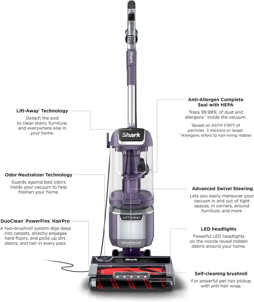 Shark LA701 Rotator Pet Lift-Away ADV Upright Vacuum with DuoClean PowerFins HairPro & Odor Neutralizer Technology, Purple (Renewed)