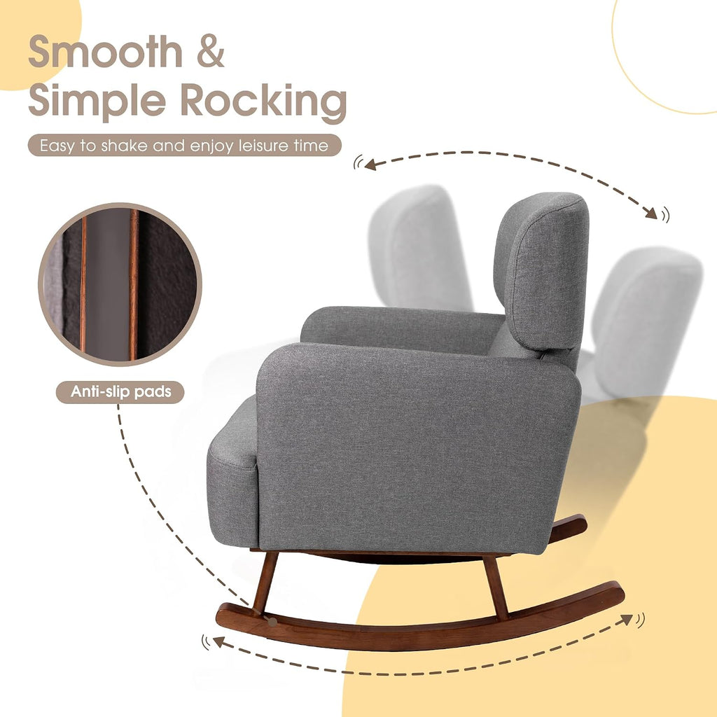 COCO DESIGN Fabric Rocking Chair, Rocking Chair for Nursery Indoor for Living Room, Modern Glider Rocker Chair(Grey)