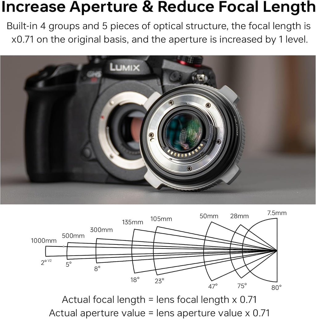 VILTROX EF-M2 Pro Lens Mount Adapter Auto Focus 0.71x Reducer Speed Booster with Security Lock Compatible with Canon EF Mount Lens to M4/3 Camera GH4 GH5 GH5S GF6 GX85 GX7 Olympus E-M5 E-M10 E-PL5