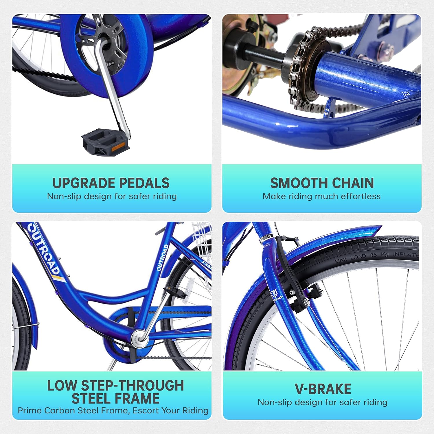 Single Speed Adult Tricycle, 3 Wheel Bikes with Large Basket, Cruiser Bike for Women/Men/Seniors, Adult Trike for Outdoor/Shopping/Recreation/Picnic(26Inch Blue)