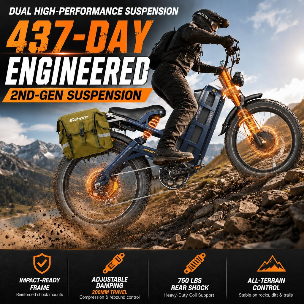 eAhora Romeo Pro 3 Electric Bike for Adults, 5600W 50MPH Dual Motor Ebike, 60V 80AH 250Miles Long Range Electric Bike, 26' *4.0 Fat Tire Electric Mountain Bike Full Suspension Off-Road E-Bike