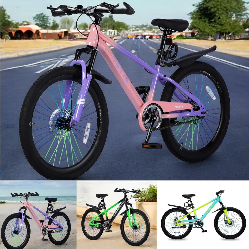 24 Inch Kids Mountain Bike for 7-12 Years Old Boys, Single Speed/7-Speed Girls Mountain Bicycle W/Suspension Fork,Adjustable Seat Height, Kids' Bicycles for Beginner Level Riders