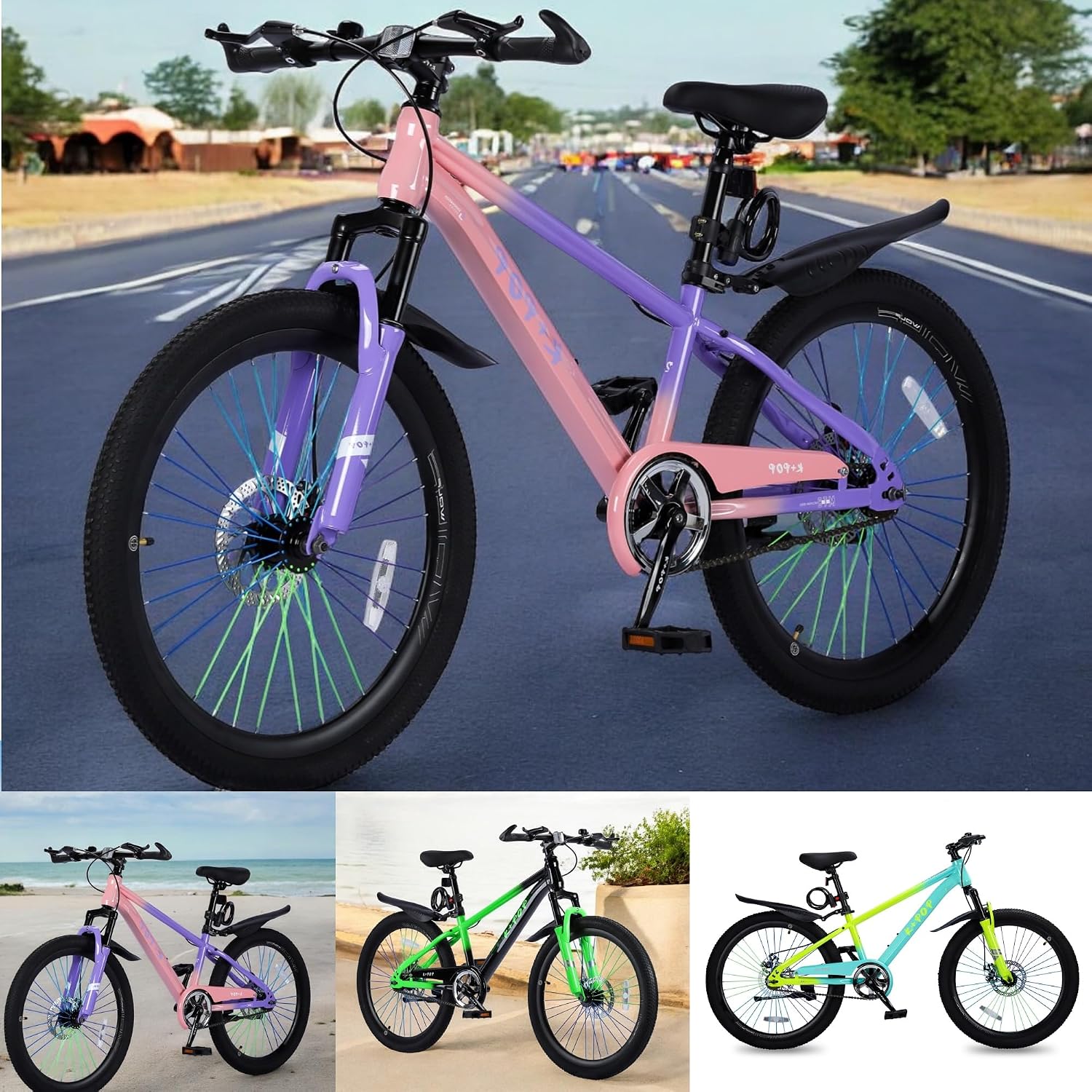 24 Inch Kids Mountain Bike for 7-12 Years Old Boys, Single Speed/7-Speed Girls Mountain Bicycle W/Suspension Fork,Adjustable Seat Height, Kids' Bicycles for Beginner Level Riders