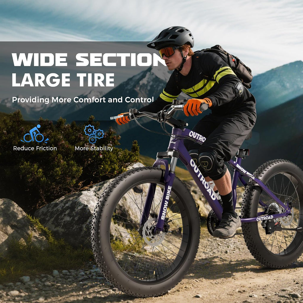 Betterland Outdoor 26 Inch Wheels Fat Tire Mountain Bike, 21-Speed Bicycle with Dual Front Suspension, High Carbon Steel Frame with Double Disc Brake and Anti-Slip Bicycle for Adults