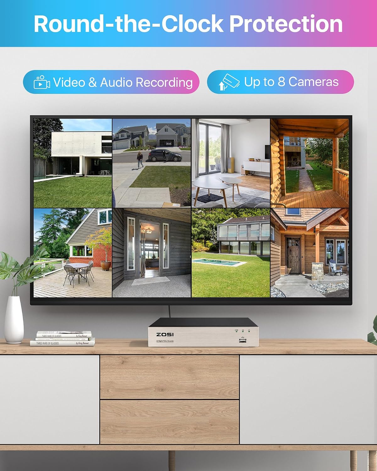 ZOSI 8CH 5MP Lite Security Camera System Outdoor with 1TB Hard Drive,8 Channel H.265+ 5MP Lite CCTV DVR and 8X1920TVL 1080P Home Surveillance Cameras,80ft Night Vision,Remote Access for 24-7 Recording