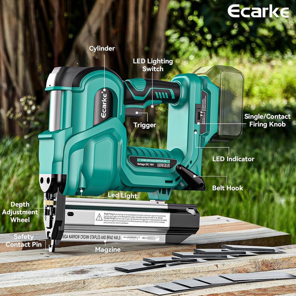 Ecarke 2' Brad Nailer Cordless Stapler Compatible with Makita 18V (No Battery), 2 in 1 Electric Nail Gun/Staple Gun with 18GA Nails/Staples, Battery Power Nail Gun for Trim Wood Crafting Carpentry DIY