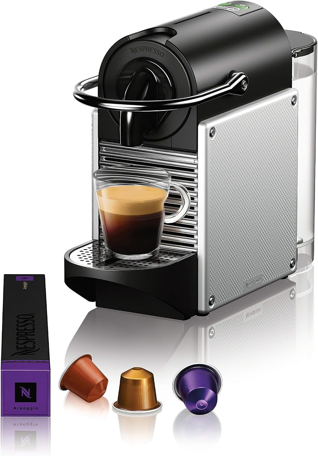 Nespresso Pixie Coffee and Espresso Machine by De'Longhi with Milk Frother, Aluminum, 34 ounces
