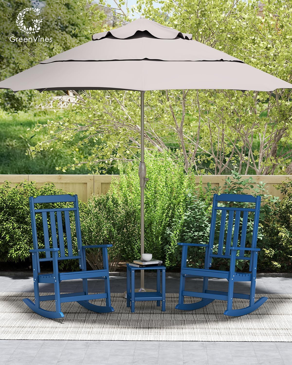 GREENVINES Outdoor-Rocking-Chairs-Set-of-2 | HDPE Plastic | Patio Rockers | Porch Rocker Chair | Oversized | High Back | Big & Tall | Blue