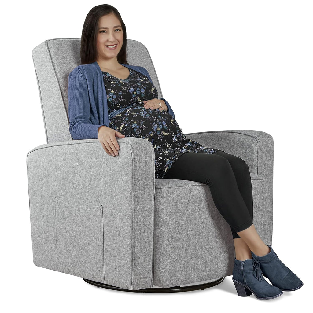 Evolur Holland Upholstered Plush Seating Glider Swivel, Glider Chair for Nursery in Light Grey, Modern Nursery Glider, Tool-Free Assembly, Easy to Clean, Environmentally Conscious Glider