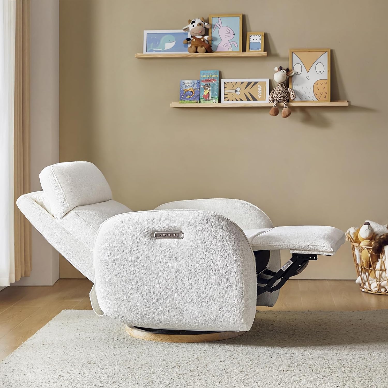 HULALA HOME Glider Recliner Nursery Chair with Adjustable Headrest and Lumbar Support, Modern Power Recliner with USB Port and Nightlight, Swivel Rocker Glider for Nursing Room Bedroom, White