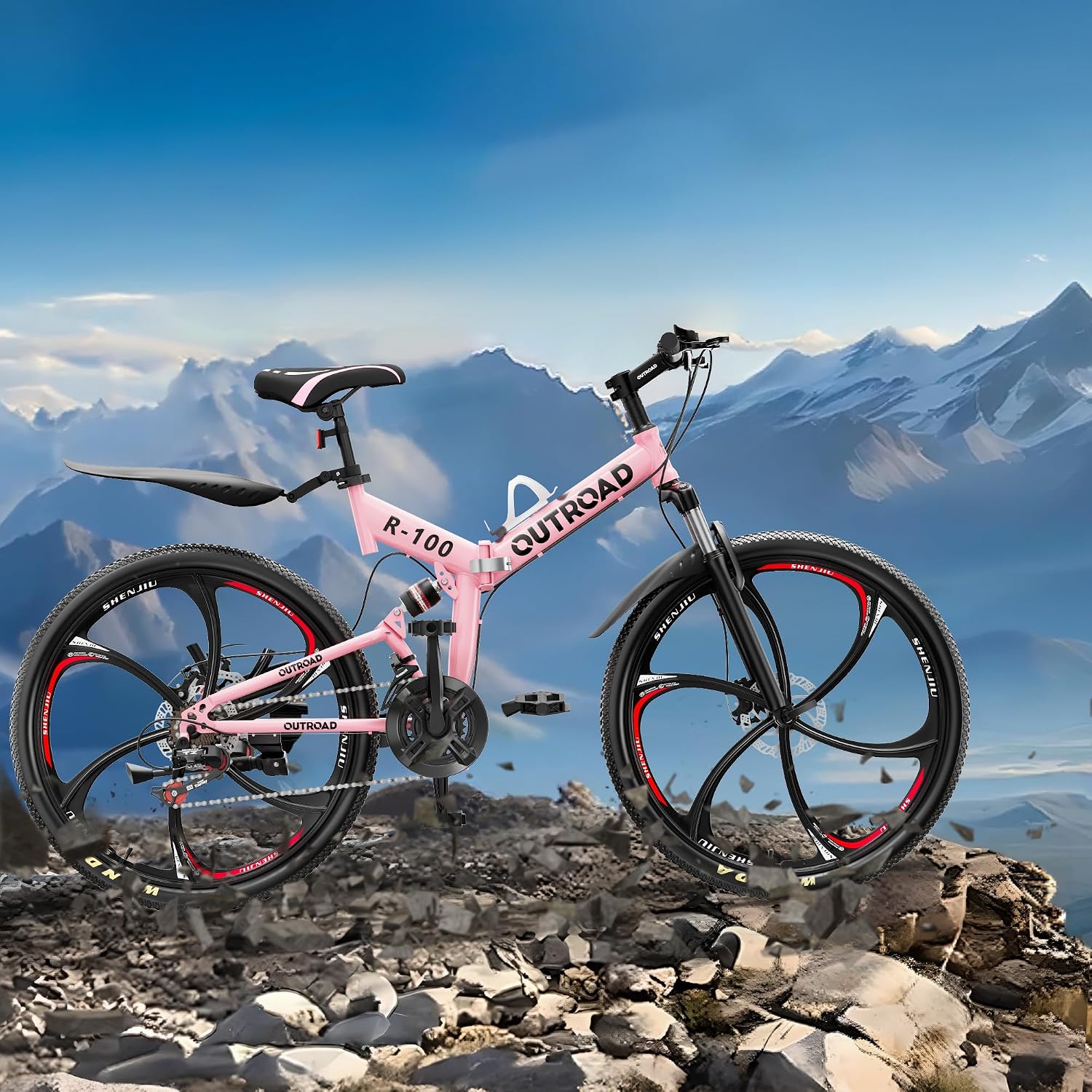 26 Inch Adult Folding Bikes/Mountain Bikes, 21 Speeds Mountain Bicycles with Full Suspension, Dual Disc Brake, High Carbon Steel Frame, Foldable Bike for Men/Women/Teen, Multiple Colors