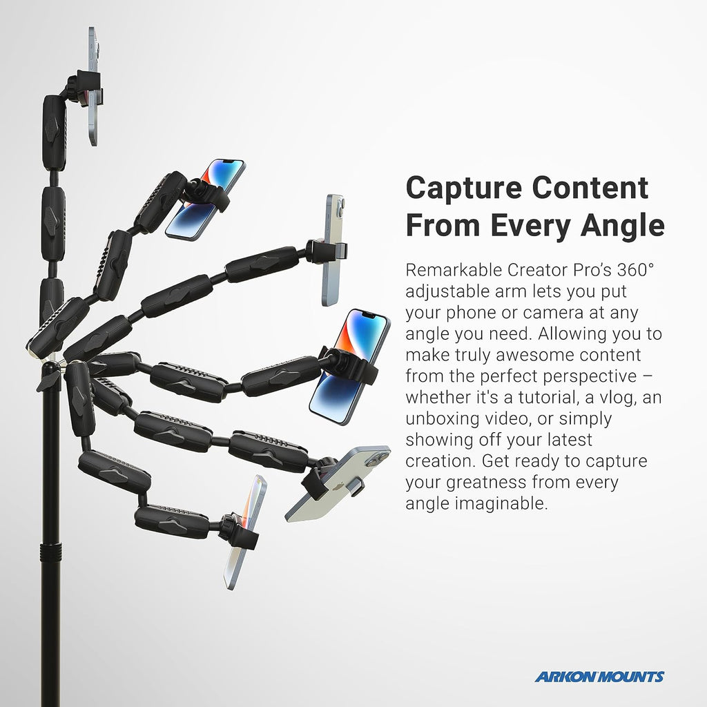 ARKON Mounts Remarkable Creator Pro+Plus Clamp Mount with Pink Extension Pole | Content Creators & Hobbyists | LED Light | Solid Clamp | Fits iPad, iPhone, and More