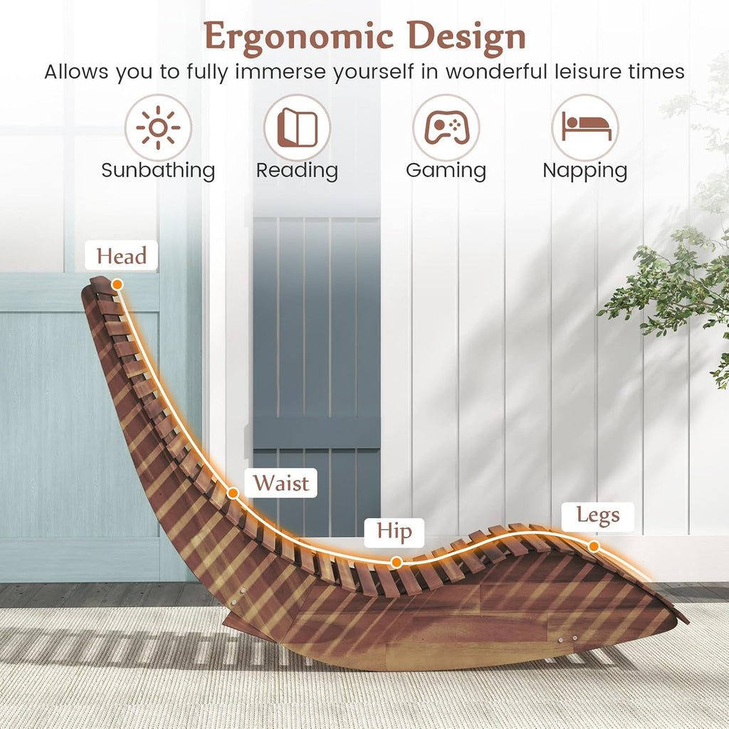 Giantex Outdoor Chaise Lounge Chair - Set of 2 Acacia Wood Outdoor Lounger, Patio Lounge Chair with Slatted Design, Rocking Chair, Patio Rocker for Sunbathing, Poolside, Beach Lounge Chairs