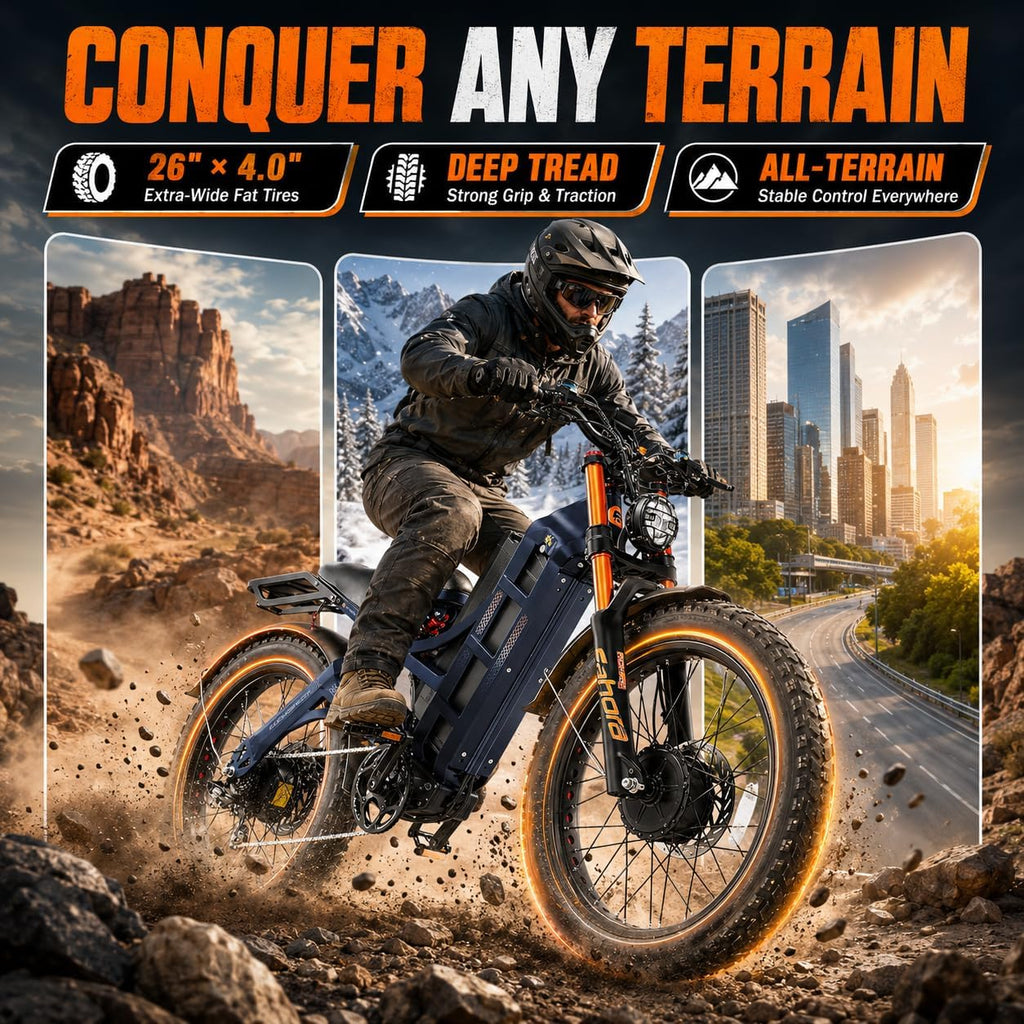 eAhora Romeo Pro 3 Electric Bike for Adults, 5600W 50MPH Dual Motor Ebike, 60V 80AH 250Miles Long Range Electric Bike, 26' *4.0 Fat Tire Electric Mountain Bike Full Suspension Off-Road E-Bike