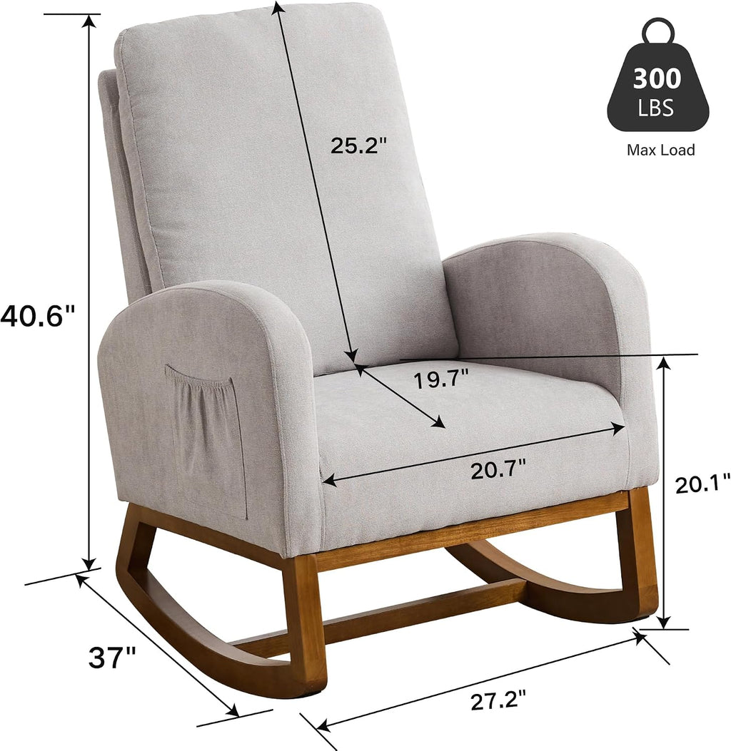 Chifee & Vingol Rocking Chair Nursery Nursing Glider Rocker Chair, Linen Fabric, Light Grey