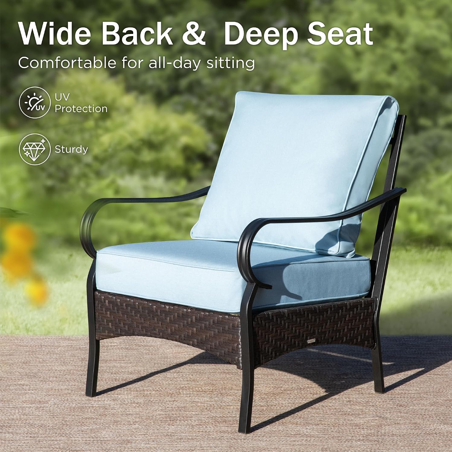 PHI VILLA Patio Chairs Set of 2, Outdoor Wicker Chairs with Thick Cushion, All Weather High Back Outdoor Furniture for Balcony Porch and Yard