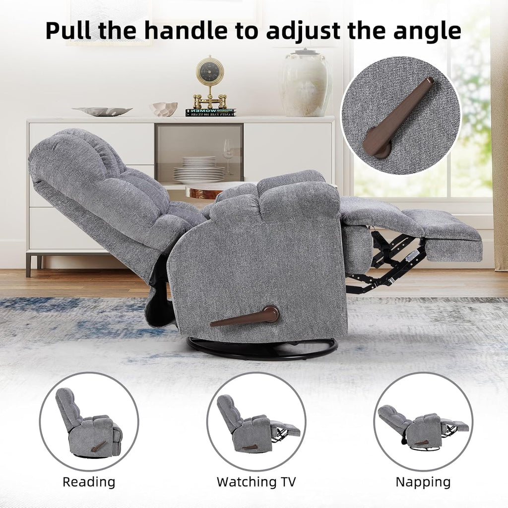 CANMOV Swivel Rocker Recliner for Adults Set of 2,Glider Rocking Reclining Chair for Nursery,Manual Recliner Chair with Overstuffed Back and Arms for Living Room Bedroom Nursery,Grey