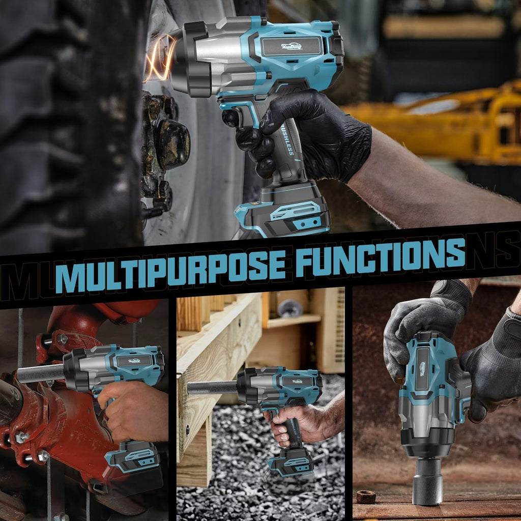 Cordless Impact Wrench 1/2' Compatible with Makita 18V Battery, 1600Ft-lbs(2200N.m) High Torque Impact Gun Heavy Duty, Brushless Electric Power Impact Driver with 4 Speed Modes & LED Work Light