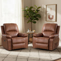 360° Swivel Rocking Leather Recliner Chair Set of 2, Overstuffed Manual Recliner with Spring Cushion, Glider Rocking Nursery Single Sofa with Side Pockets for Living Room, Camel