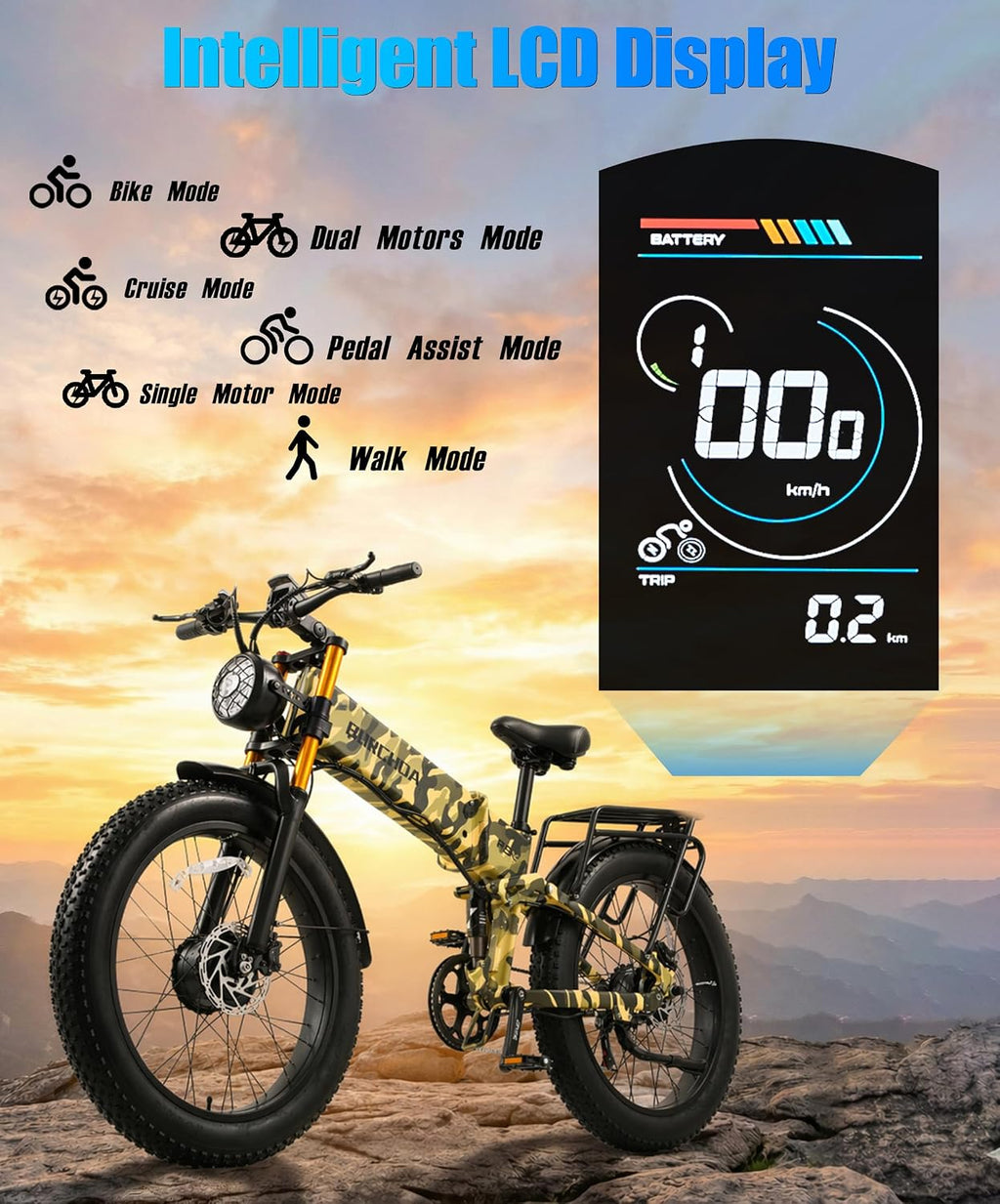 2026 Dual Motor Electric Bike for Adults AWD 5000W/3000W Peak 40 MPH/30 MPH E Dirt Bike, 52V/48V Removable Battery 65/80/150 Miles Max Long Range with Full Suspension 26' Fat Tires Mountain Bike