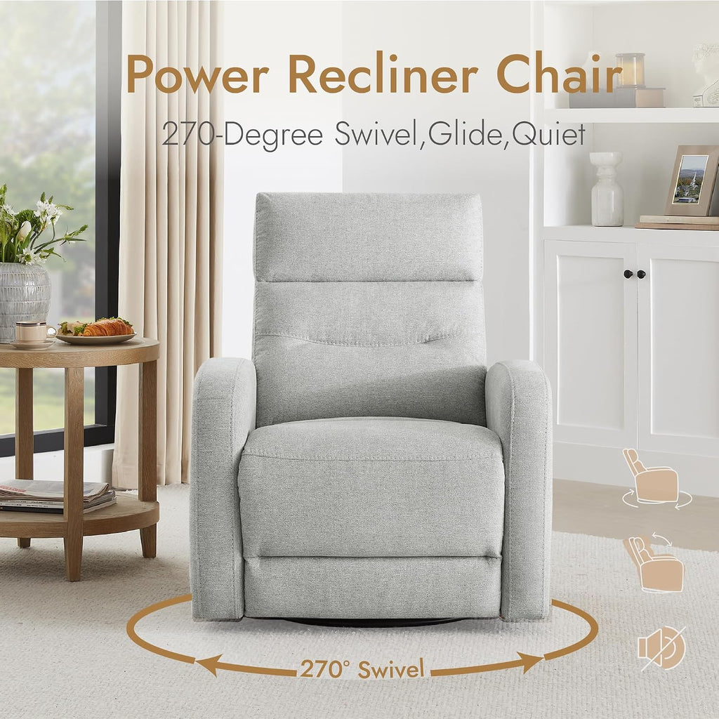 Watson & Whitely Swivel Power Recliner Glider Rocker, Small Recliner with Charging Port for Living Room, Fabric in Dove Grey