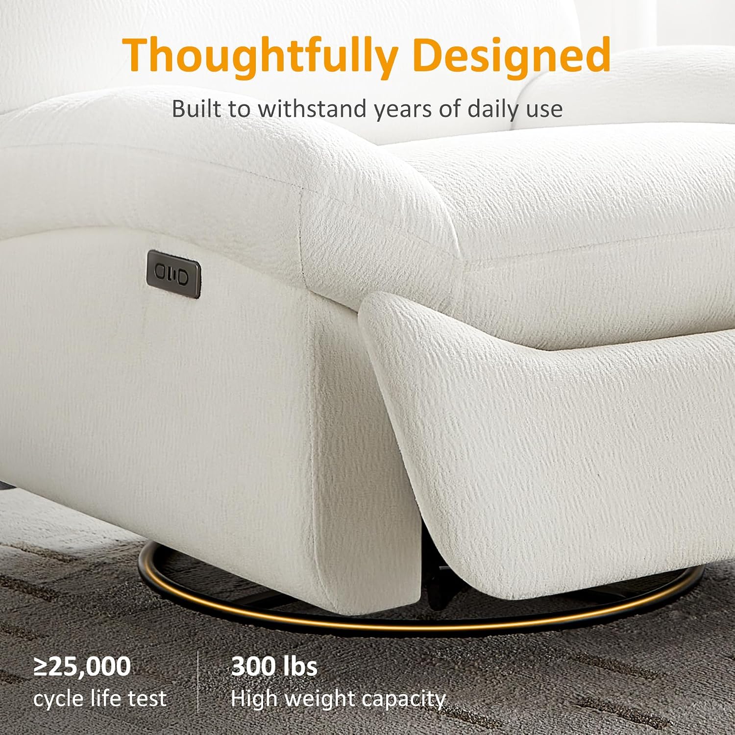 VANOMi Power Recliner Chair with Charging, 270° Swivel Glider Rocker, Electric Nursery Recliner for Living Room, Bedroom, and Office, White, Sets of 2