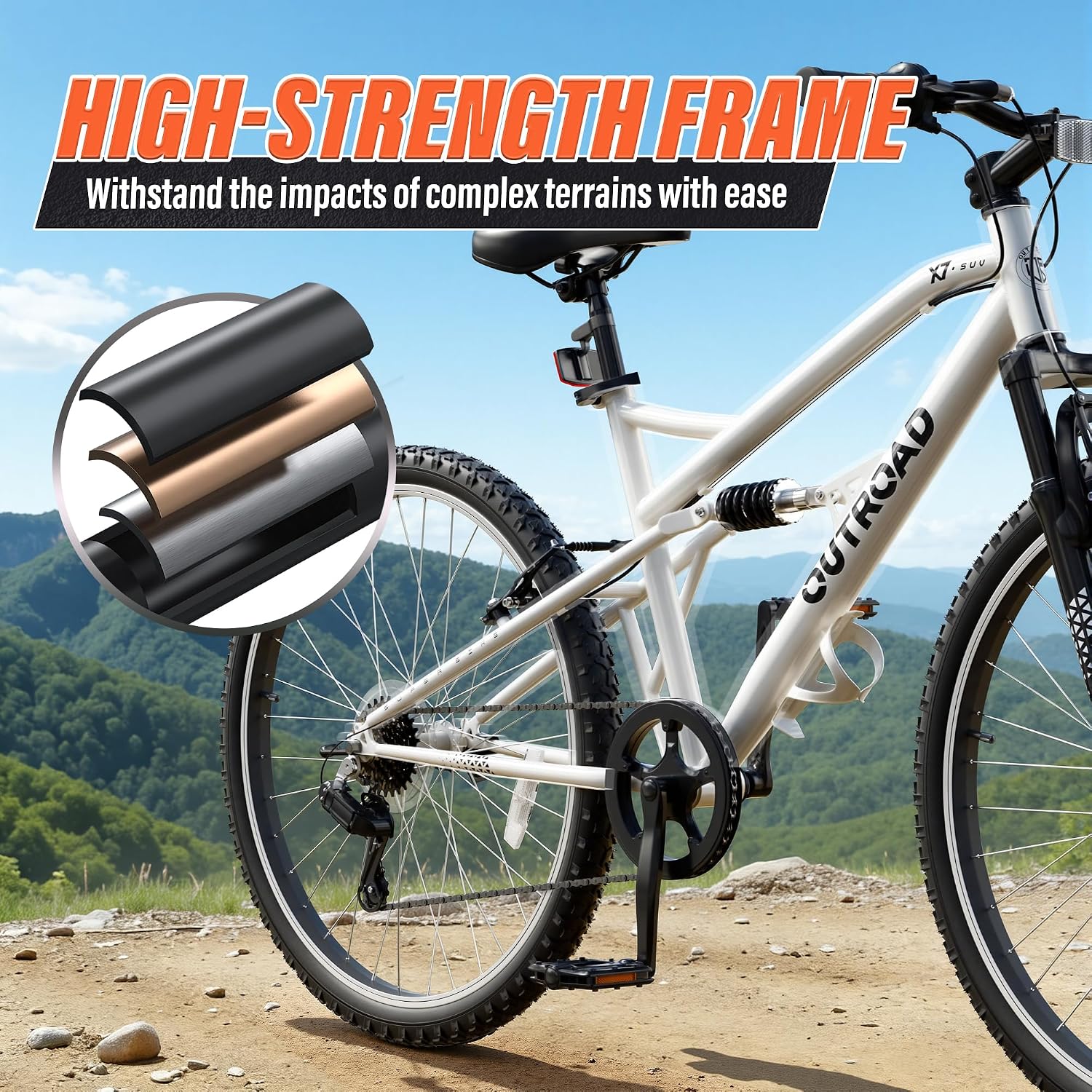 Betterland 26 Inch Mountain Bike with Adjustable Ergonomic Seat, 7/21 Speed Adult Bike with Dual V Brakes, Outdoor Cycling Bike with High Carbon Steel Frame and Front Suspension