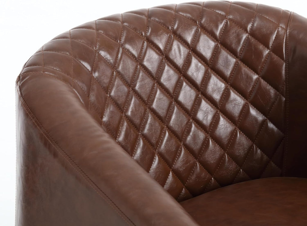 Modern Swivel Rocker Accent Chair Armchair Round Swivel Barrel Chair, 360° Rotating and Glide Back and Forth, Brown PU Leather
