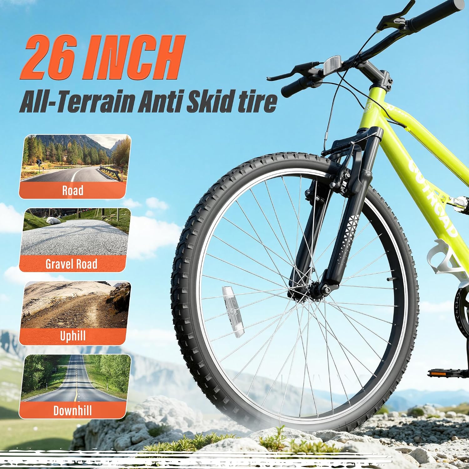 Betterland 26 Inch Mountain Bike with Adjustable Ergonomic Seat, 7/21 Speed Adult Bike with Dual V Brakes, Outdoor Cycling Bike with High Carbon Steel Frame and Front Suspension