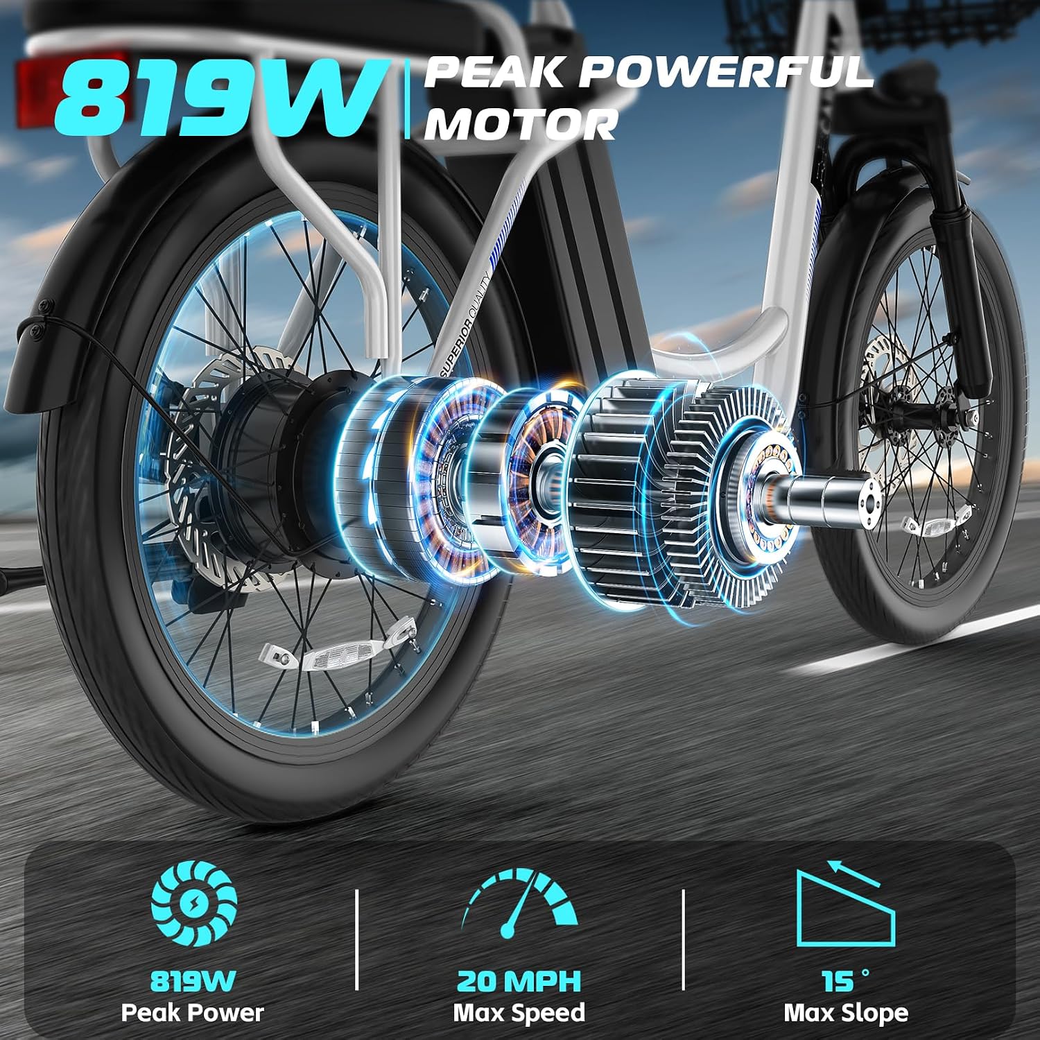 Caroma Peak 500W/800W/1200W Electric Scooter with Seat, 20' Fat Tire Electric Bike with 48V Removable Battery, Up to 30Miles & 20MPH, Adult Scooter for Commuting with Basket&Adjustable Seat