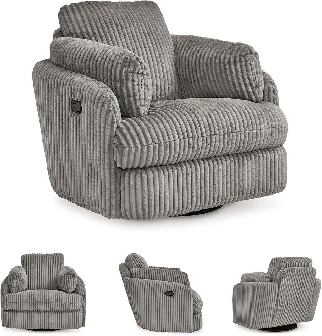 Signature Design by Ashley Tie-Breaker Swivel Glider Recliner, 2 Bolster Pillows, Hidden Storage, Fabric Upholstery, 41.38' W x 40.25' D x 39.75' H, Light Gray