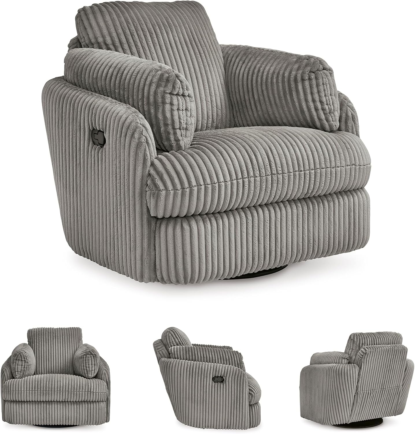 Signature Design by Ashley Tie-Breaker Swivel Glider Recliner, 2 Bolster Pillows, Hidden Storage, Fabric Upholstery, 41.38' W x 40.25' D x 39.75' H, Light Gray