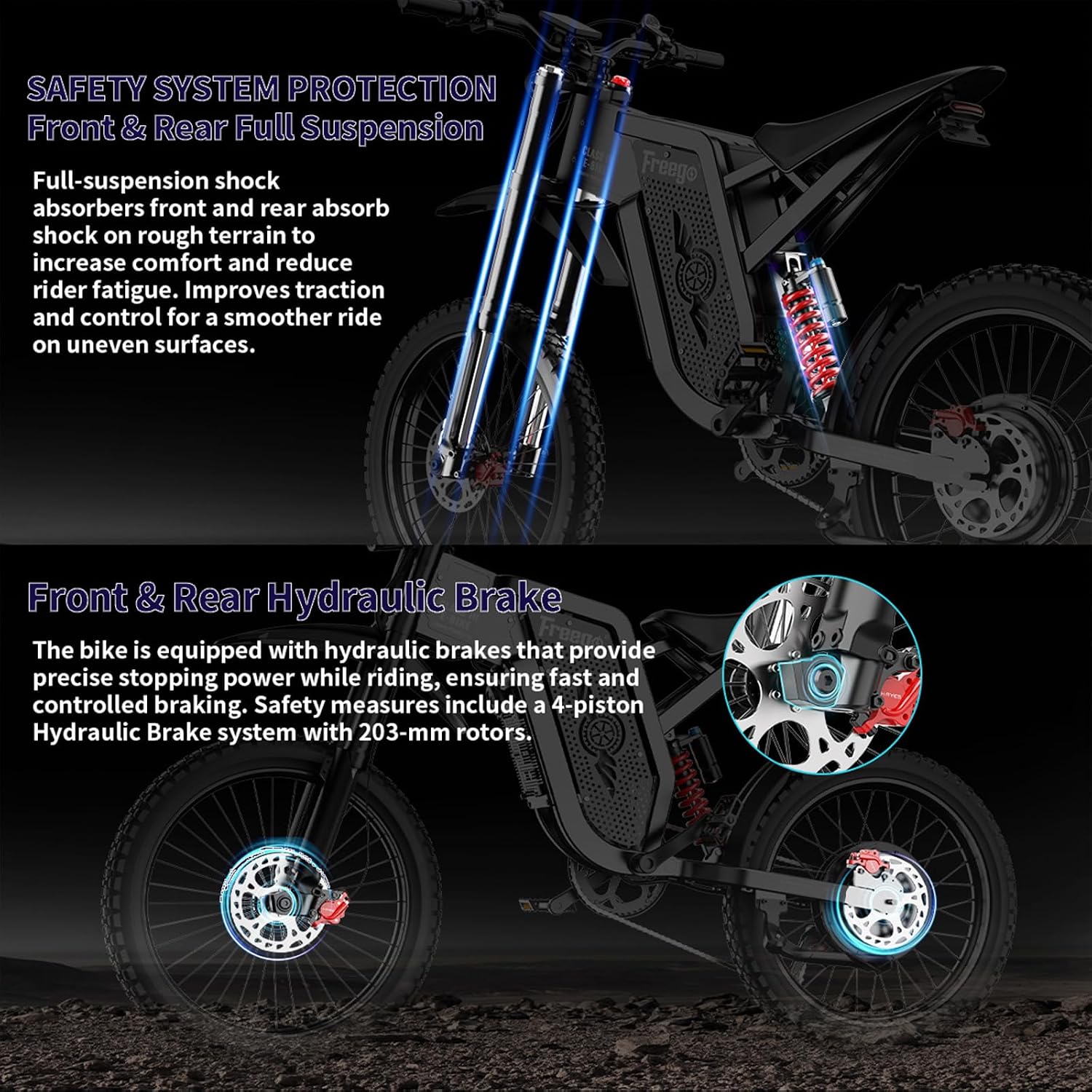 Freego Electric Motorcycle Bike for Adults Teen, X2 Electric Dirt Bike 6000W(Peak) Motor 60V/30Ah Removable Battery, 50MPH Off Road Electric Mountain Bike,19' x2 Tire, UL 2849 Certified