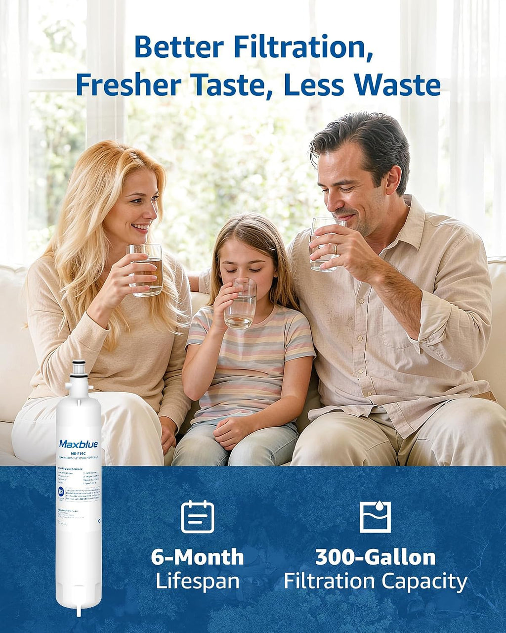 Maxblue MB-F19C Replacement for GE® RPWFE®, RPWF (with CHIP) Refrigerator Water Filter, Compatible with WSG-4, WF277, GFE28GMKES, PFE28KBLTS, GFD28GSLSS, PWE23KSKSS, GYE22HMKES, DFE28JSKSS, 4 Filters