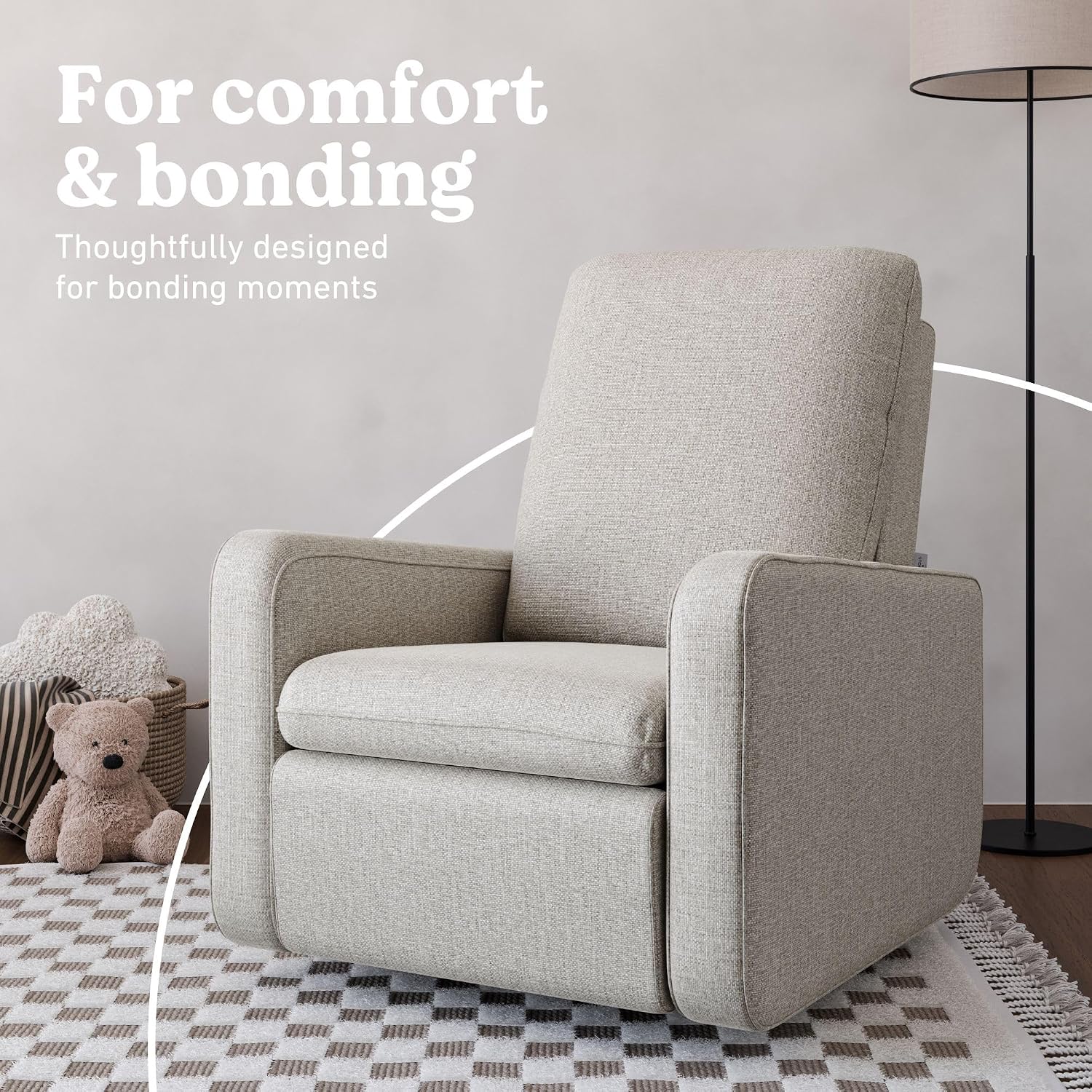 Graco Teddi Power Recliner Swivel Glider, Electronic Power Recline, Oeko-TEX 100 Certified, USB-A & USB-C Charger, Premium Cushioning & Comfort – (Dune Basketweave)