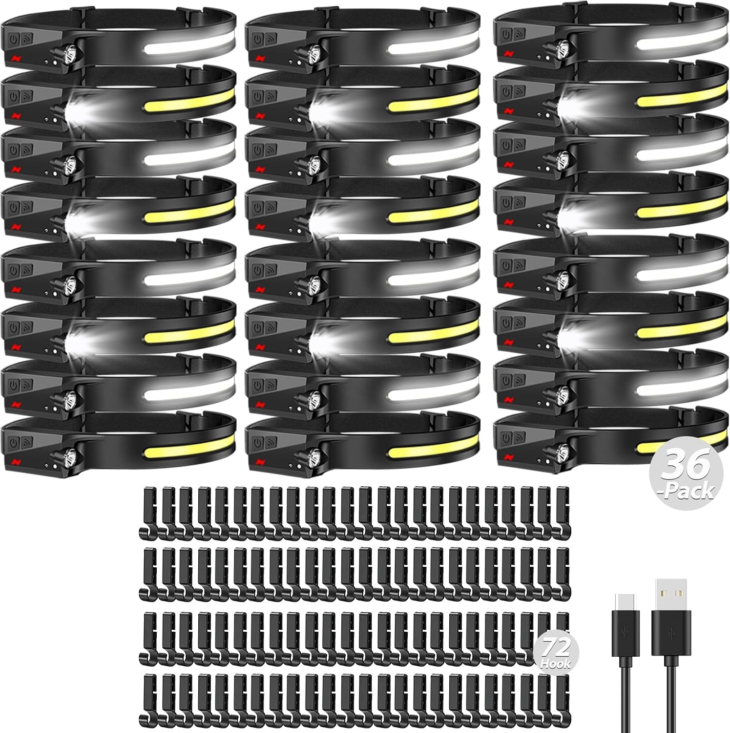 Bud K 36pack Headlamp Rechargeable, 1000 Lumen Headlamps for Adults, 230 Angles Wide Beam Headlamp & Spotlight, 6 Modes, Lightweight Head Lamps for Camping Running Cycling (36)
