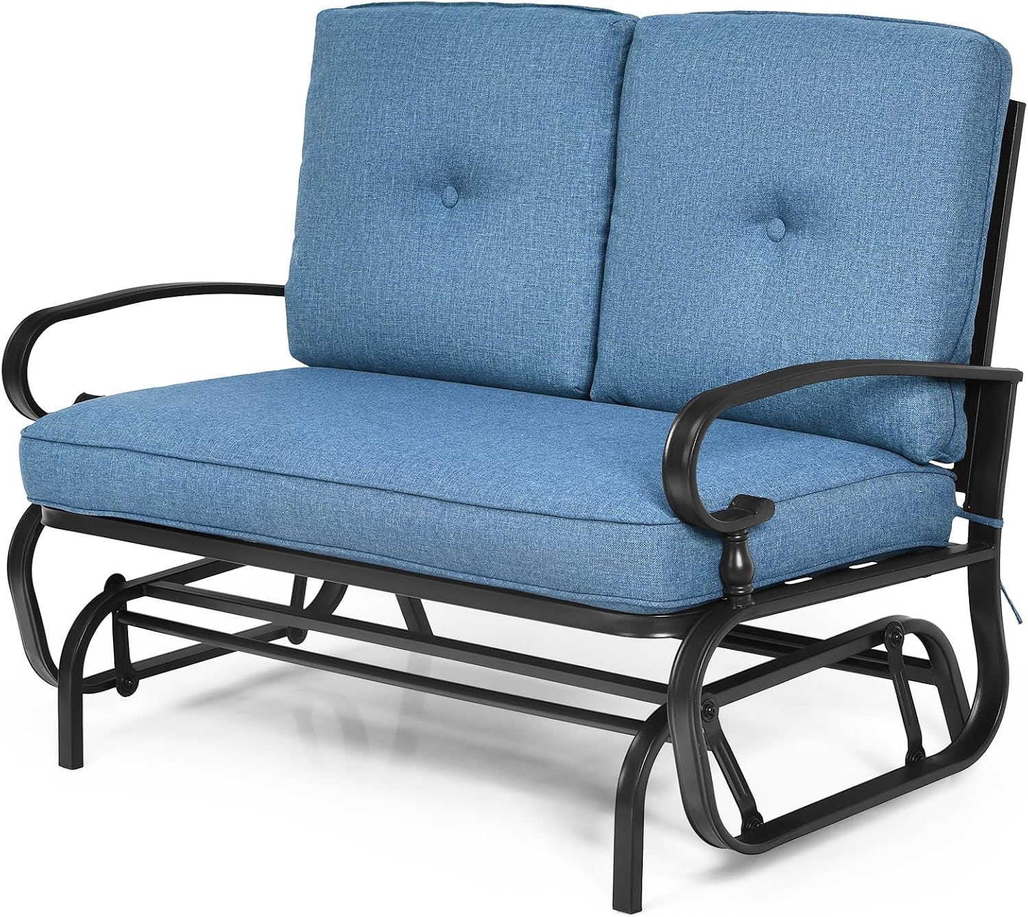 Tangkula Outdoor Swing Glider Chair, Patio Glider Bench for 2 Persons, Outdoor Rocking Loveseat with Steel Frame & Comfortable Cushions for Garden, Porch, Balcony, Poolside (Blue)