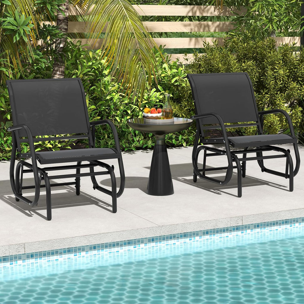 Tangkula Swing Glider Chair, Ergonomic Rocking Chair with Comfortable Fabric, Iron Frame, 4 Non-Slip Foot Pads, Outdoor Patio Glider Rocker Chair for Living Room, Garden, Backyard (2, Black)