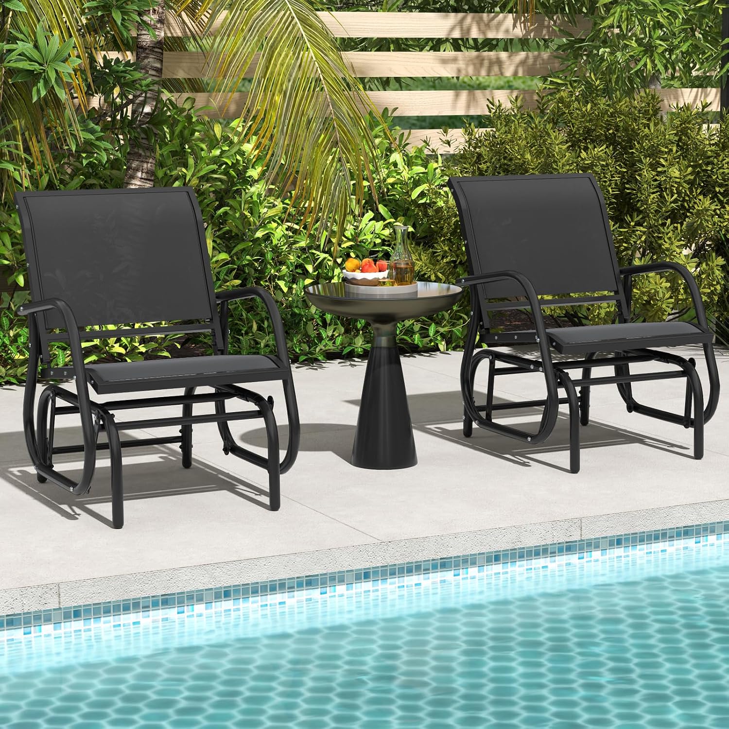 Tangkula Swing Glider Chair, Ergonomic Rocking Chair with Comfortable Fabric, Iron Frame, 4 Non-Slip Foot Pads, Outdoor Patio Glider Rocker Chair for Living Room, Garden, Backyard (2, Black)