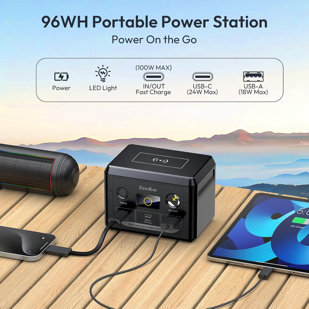 Portable Power Station 300W with Solar Panel 60W Foldable, 110V AC Outlet Camping Solar Power Bank Generator with Panels, 100W USB C Power Bank Fast Charging for Laptop Smart Devices RV Van Outdoor