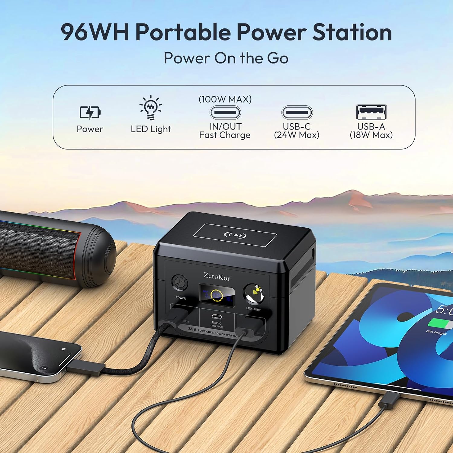 Portable Power Station 300W with Solar Panel 60W Foldable, 110V AC Outlet Camping Solar Power Bank Generator with Panels, 100W USB C Power Bank Fast Charging for Laptop Smart Devices RV Van Outdoor