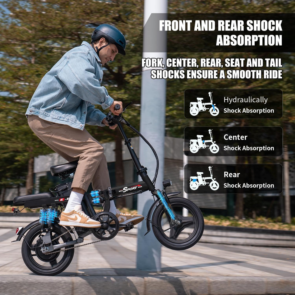 AZHAR Foldable Electric Bike for Adults Teens, 1200W Peak Motor, Up to 25 MPH, 45 Miles PAS Range, Dual Suspension, 14' Tires, 3-Speed Modes, Compact & Portable Electric Mini Bike, Commuting Ebike