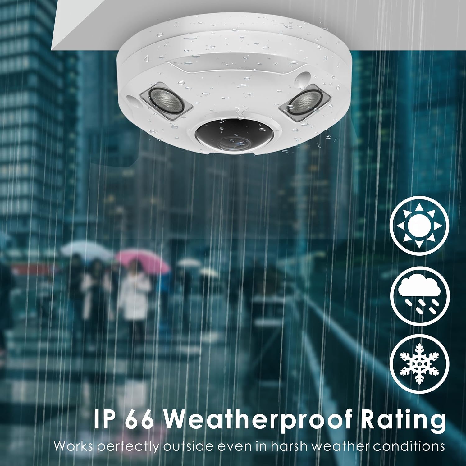 5MP POE IP Fisheye Camera, 1.44mm Lens 360° Viewing Angle Metal Panorama Camera, Mic. Audio in, 48ft Infrared Night Vision, Motion Detection, WDR, IP66 Water-Proof Indoor&Outdoor